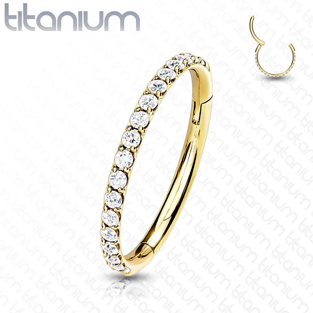 Lävistysrengas 1mm, Titanium Crystal Edge – titaani clicker microkristalleilla (kulta)