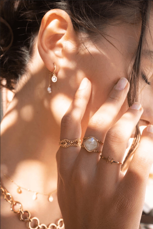 Sormus, BOHM PARIS|Bague Léa rhodium avec crystal light coral