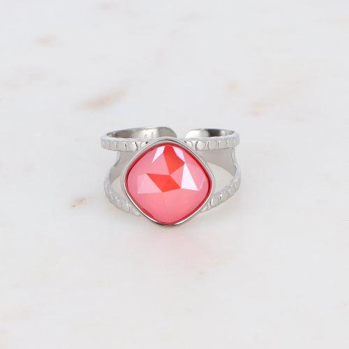 Sormus, BOHM PARIS|Bague Léa rhodium avec crystal light coral