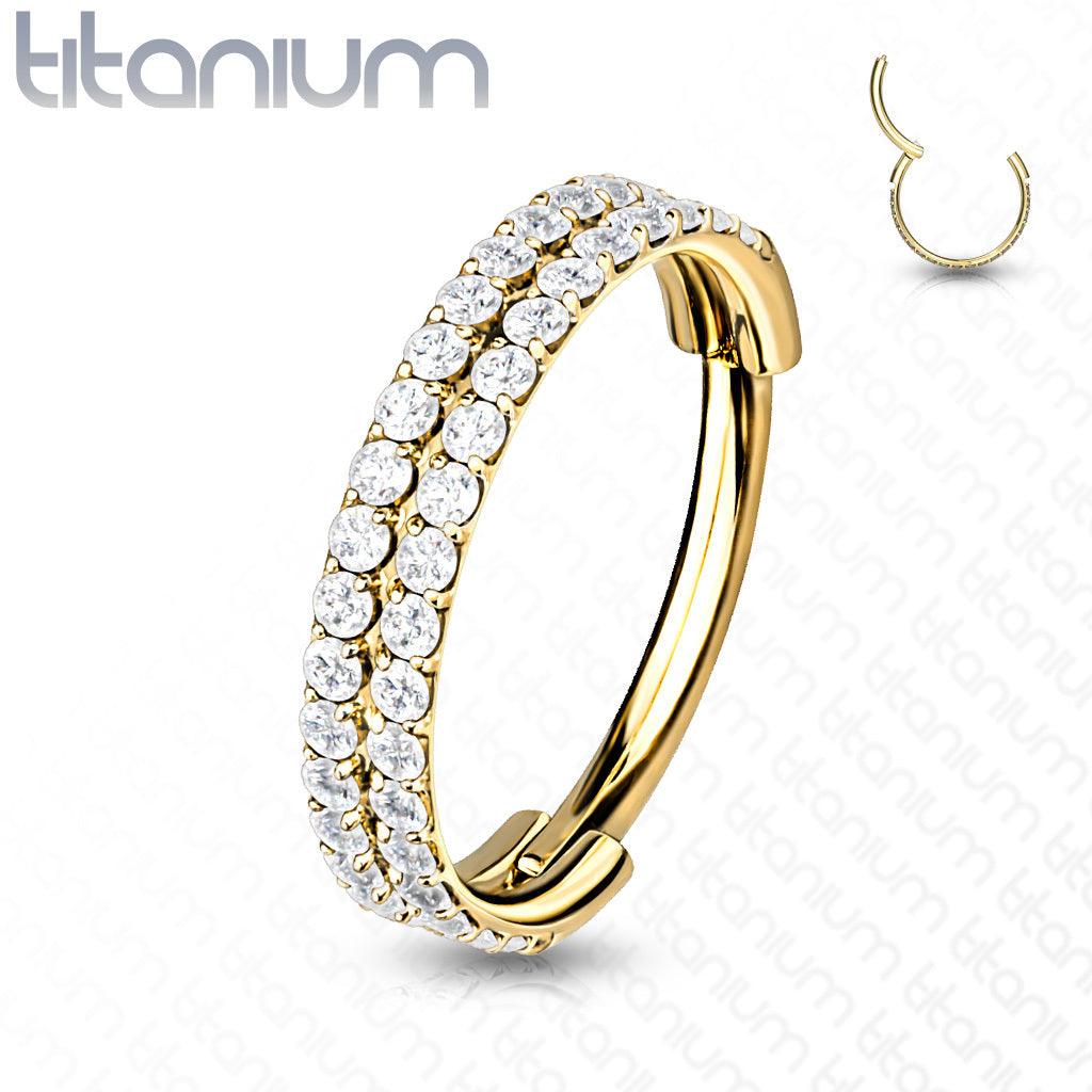 Lävistysrengas, Titanium Outward Facing Double-Lined CZ in Gold
