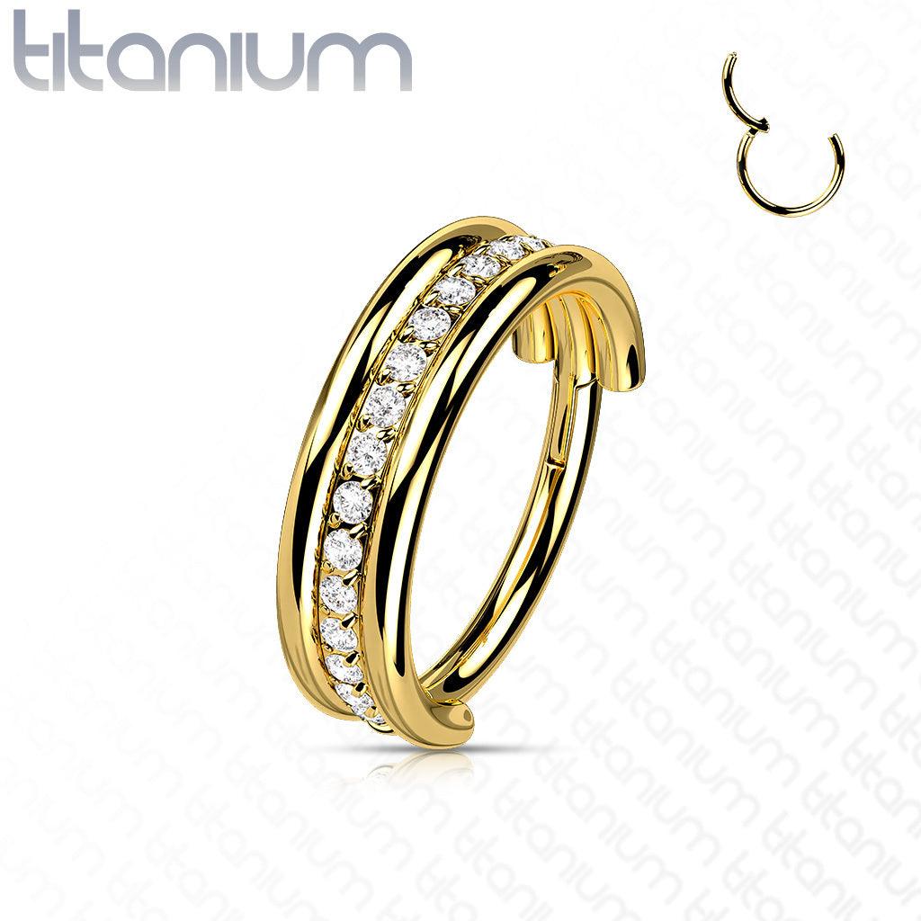 Lävistysrengas, Titanium Outward Facing CZ Line in Gold