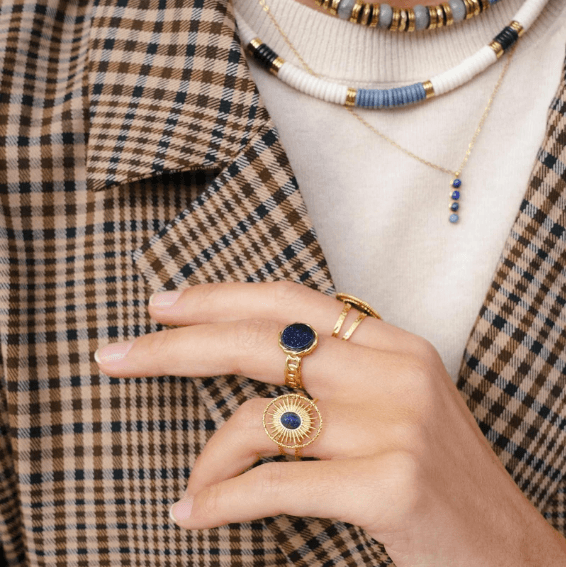 Sormus, BOHM PARIS|Bague Luce -dorée avec pierre de sable bleu