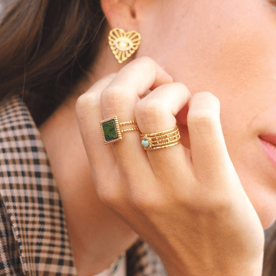 Sormus, BOHM PARIS|Bague Maude -dorée avec jaspe vert