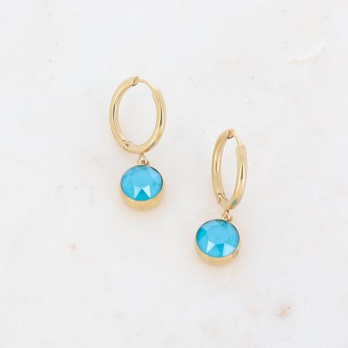 Earrings, BOHM PARIS|Boucles Silas avec crystal azure blue -dore