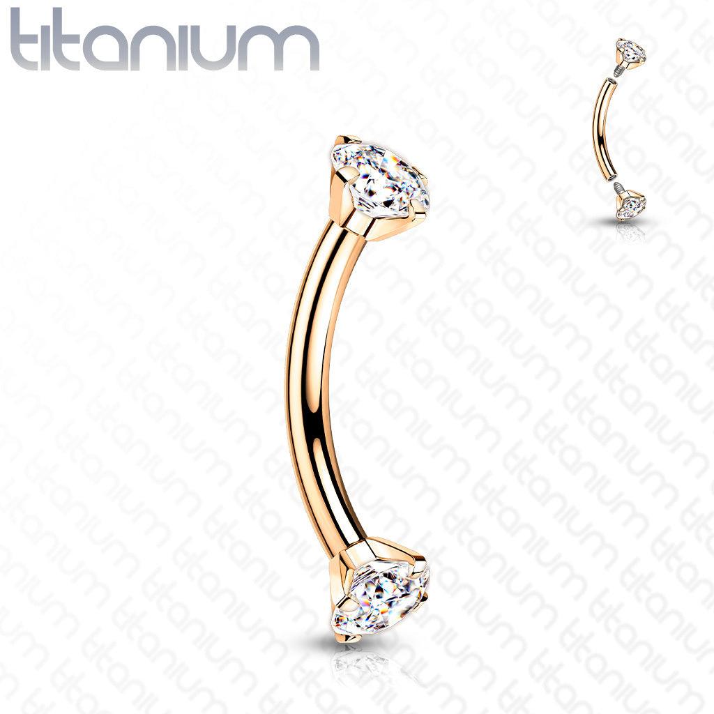 Bananabell/kaareva tappi 1,2mm|Titanium CZ Curved Barbell in Rosegold