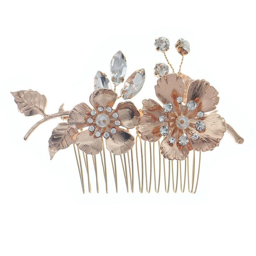 Hair ornament, ROMANCE|Eleanor rose gold flower hair ornament