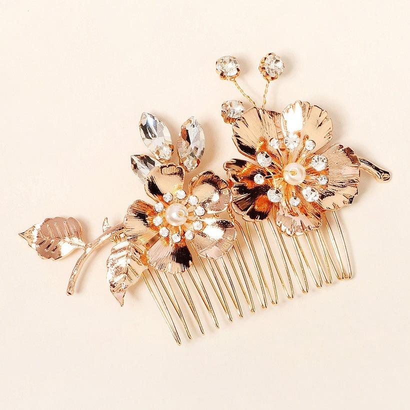 Hair ornament, ROMANCE|Eleanor rose gold flower hair ornament