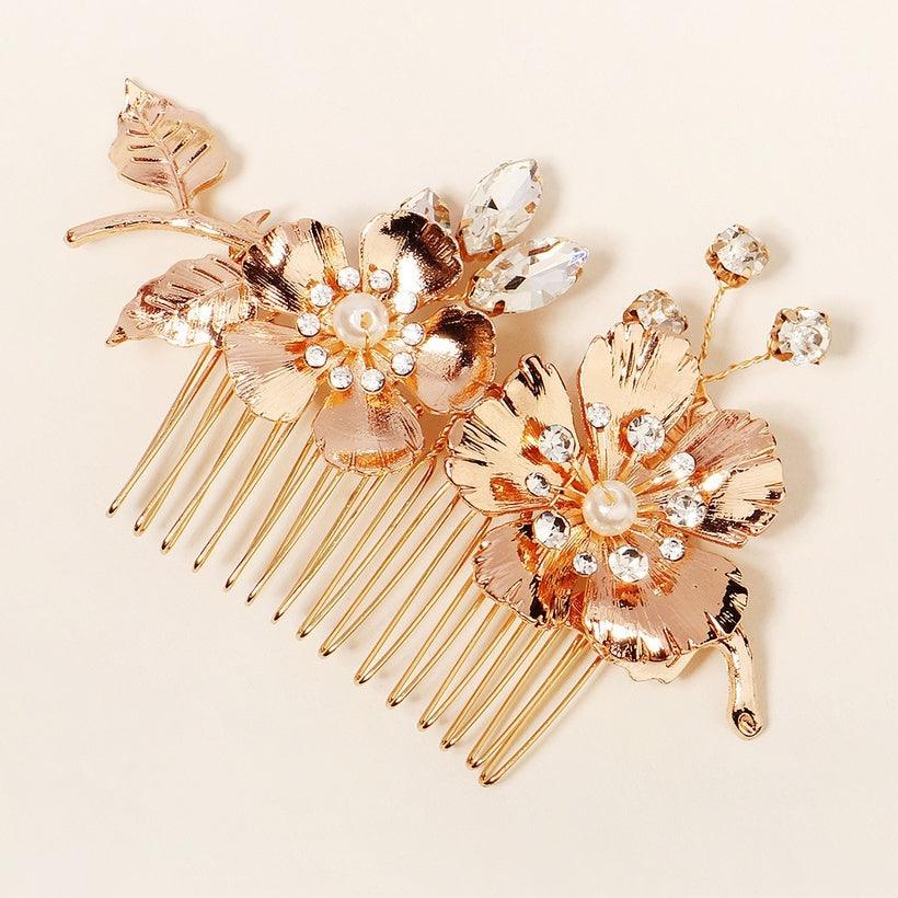 Hair ornament, ROMANCE|Eleanor rose gold flower hair ornament