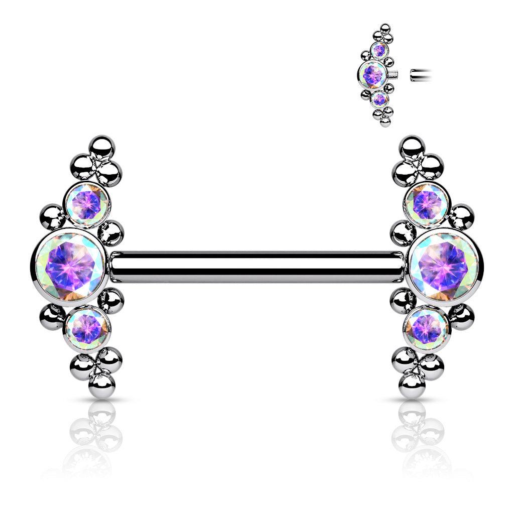 Nännikoru, Titanium Nipple Barbell with Bezel Set AB CZ
