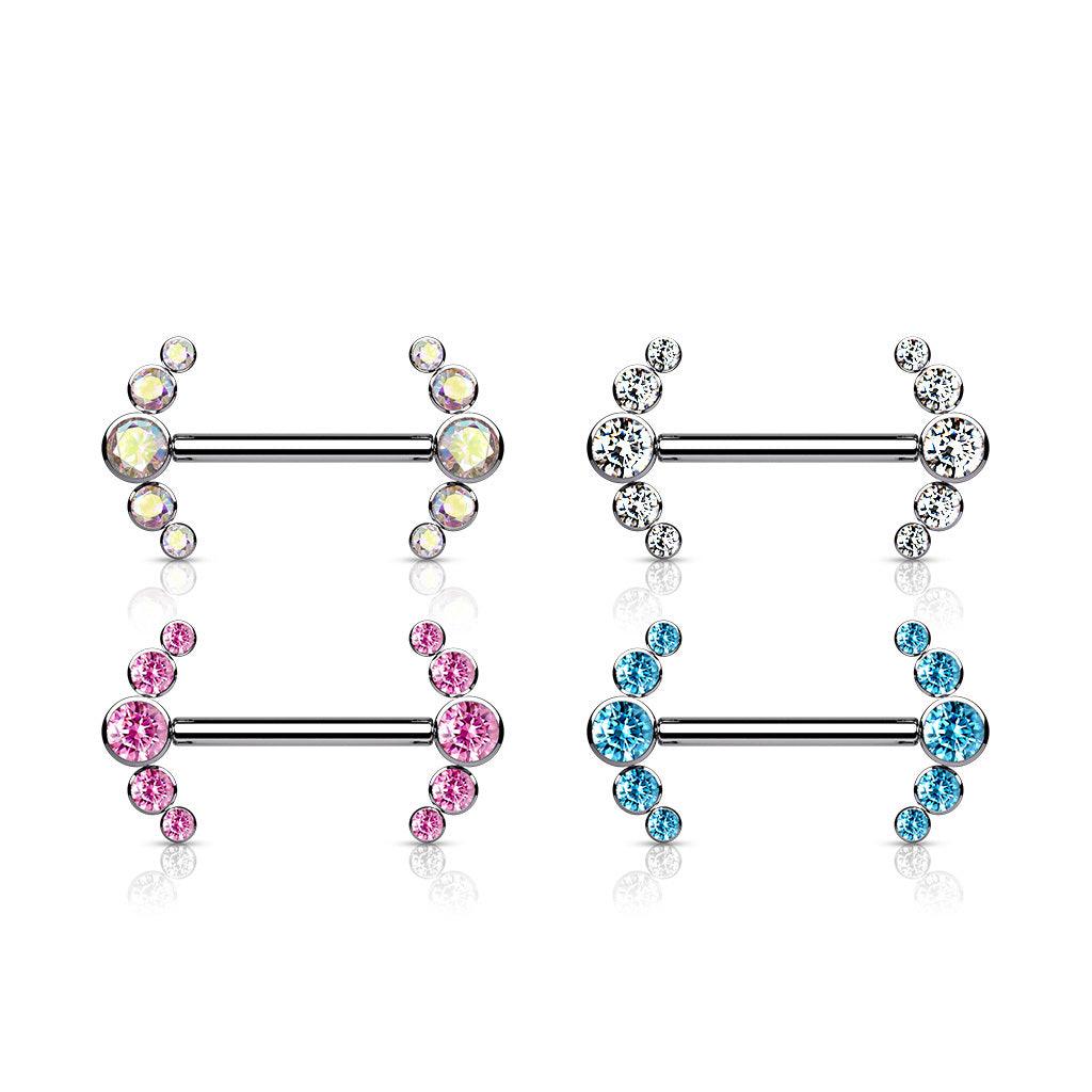 Nännikoru, Titanium Barbells with 5 Bezel Set CZ in Turqoise