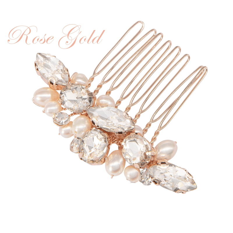 Hair accessory, ATHENA BRIDAL|Petite Pearl Comb -rose gold pearl hair comb