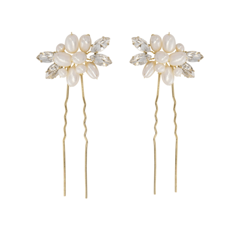 Hair ornament, ATHENA BRIDAL|Divine Gold Pin pearl hair ornament