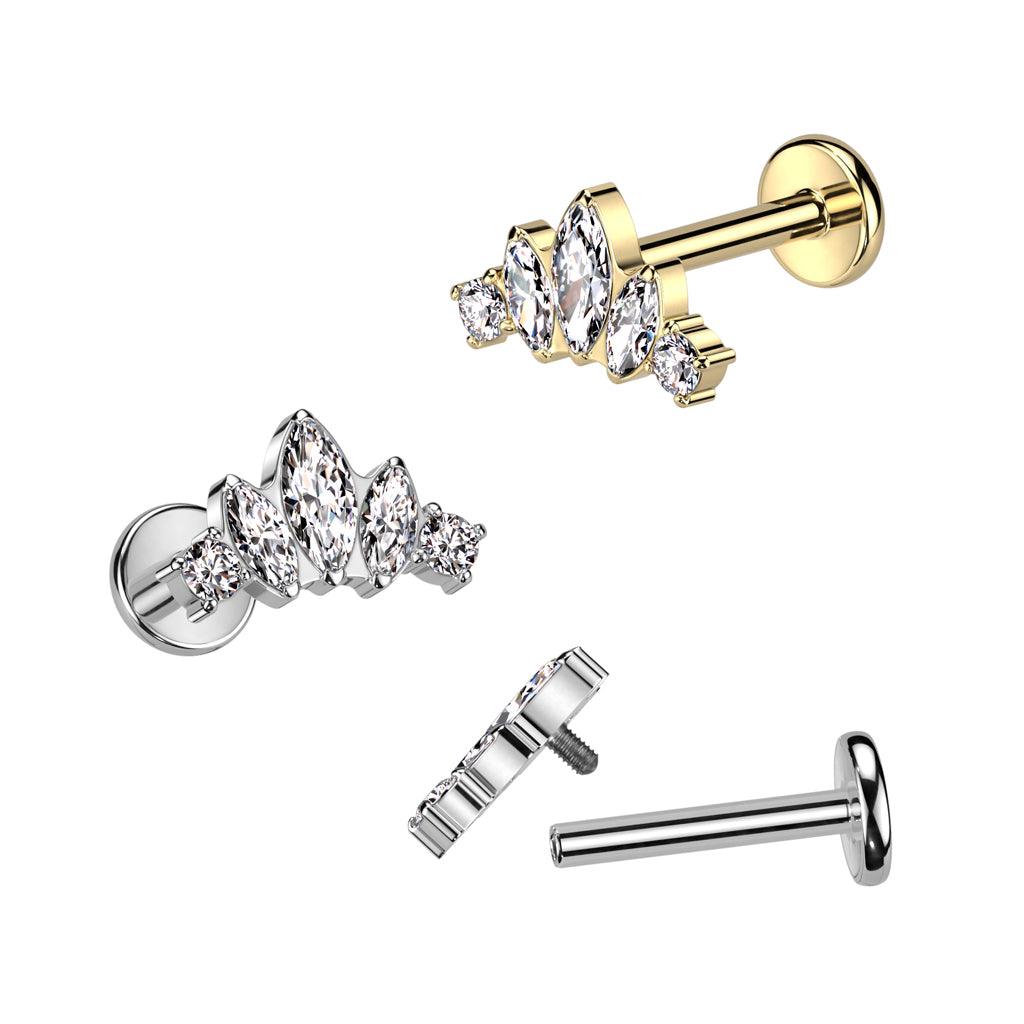 Titanium cartilage jewelry/tragus jewelry, Mini Marquise sparkling labret (gold)