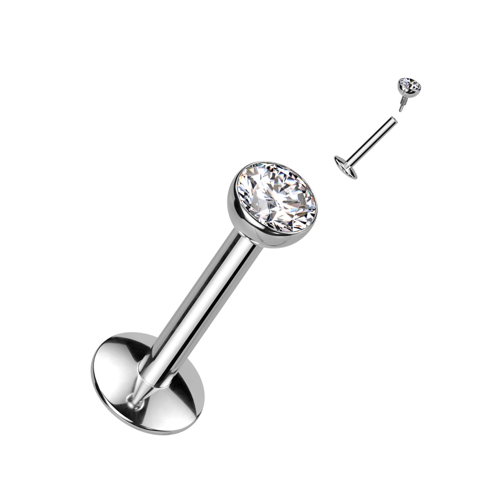 Titaani labret, CZ Convex Basic -kimaltava labret 3mm pallolla (hopea)