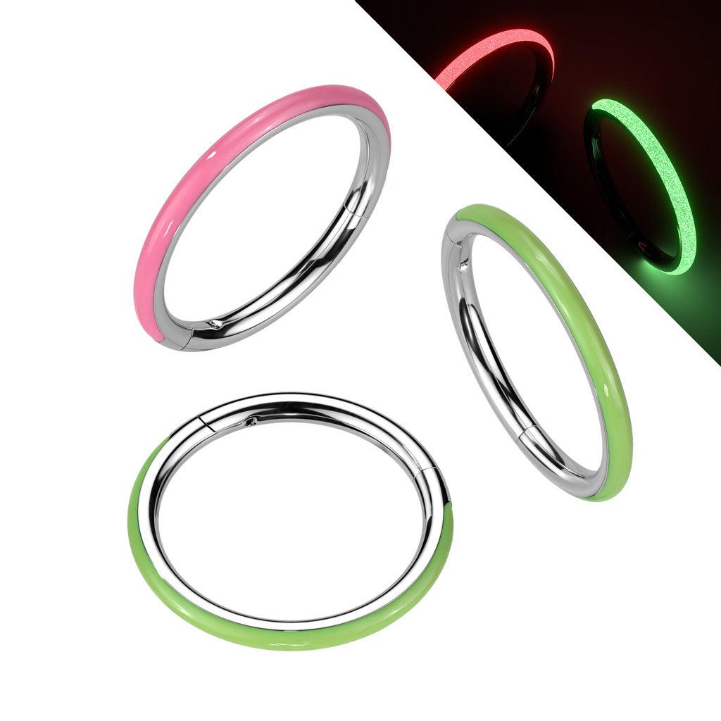 Titaaninen lävistysrengas 1,2mm, Glow -pimeässä hohtava clicker (pink)
