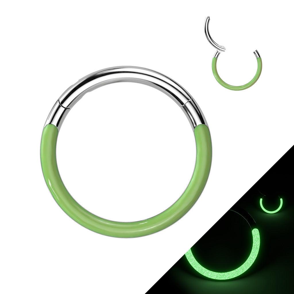 Titaaninen lävistysrengas 1,2mm, Front Glow -pimeässä hohtava (vihreä)