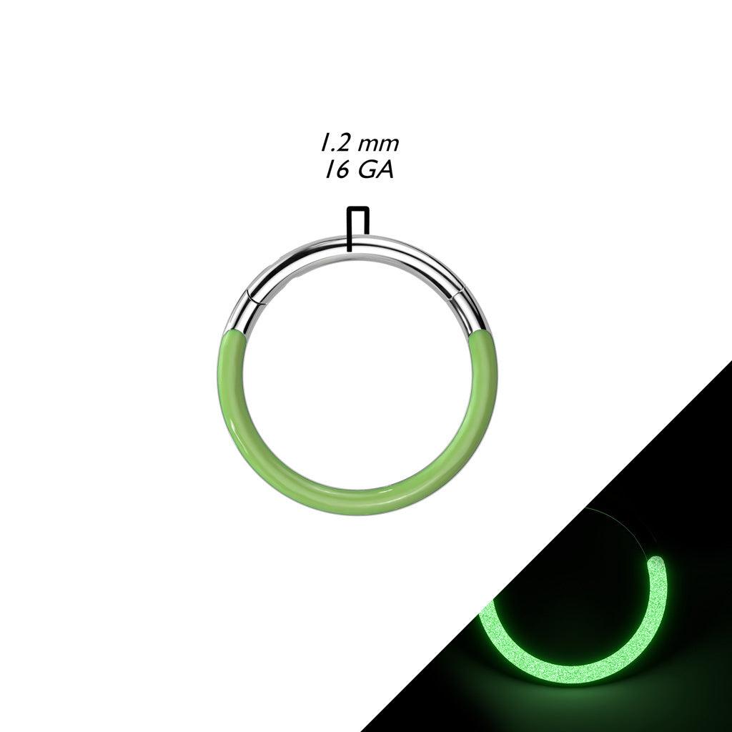 Titaaninen lävistysrengas 1,2mm, Front Glow -pimeässä hohtava (vihreä)