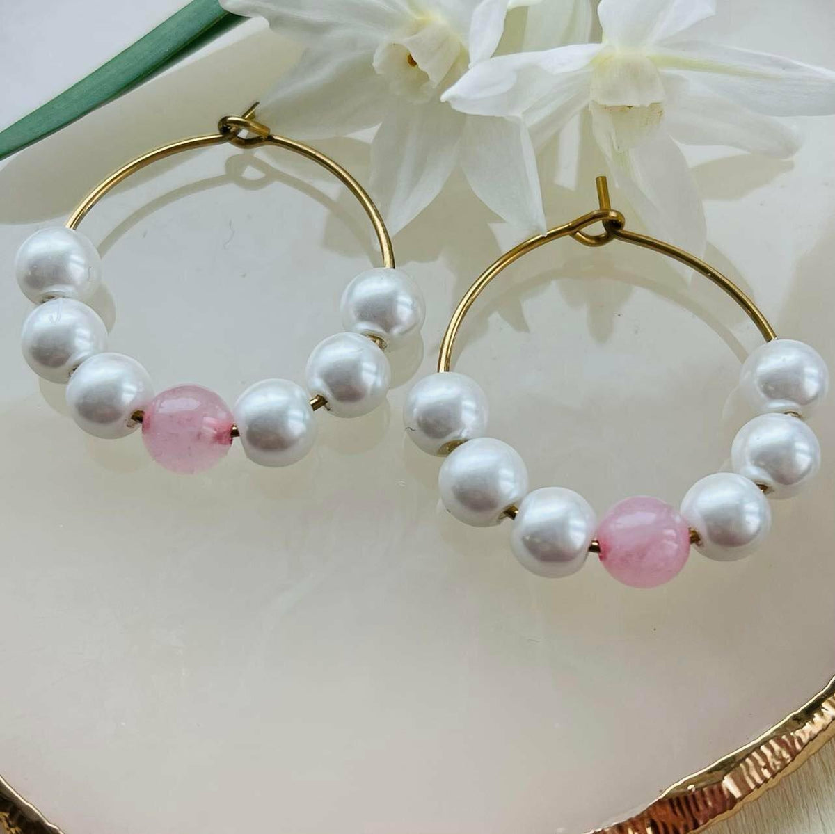 Jolie handmade pearl rings (rose quartz, medium)