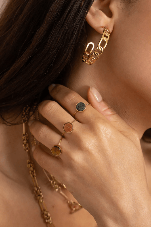 Sormus, BOHM PARIS|Bague Chloe -labradoriitti luonnonkivisormus