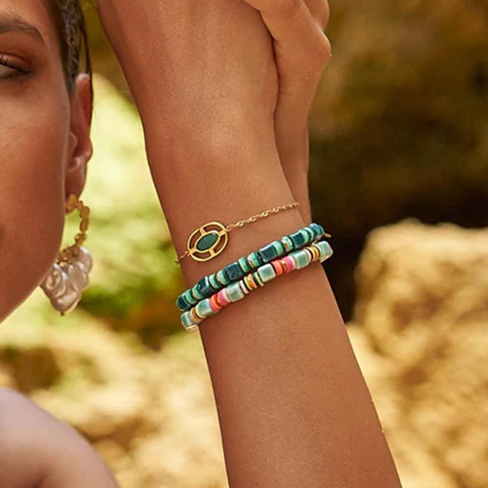 BOHM PARIS | Bracelet Aélis -tummanturkoosi rannekoru keramiikkahelmin