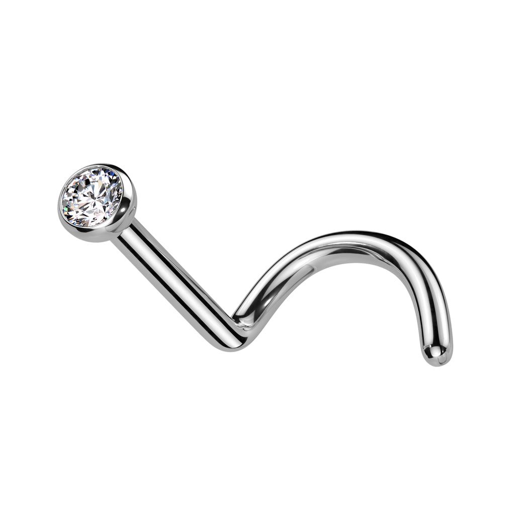 Implanttitason titaaninen L-mallinen nenäkoru 0,8 mm varrella.