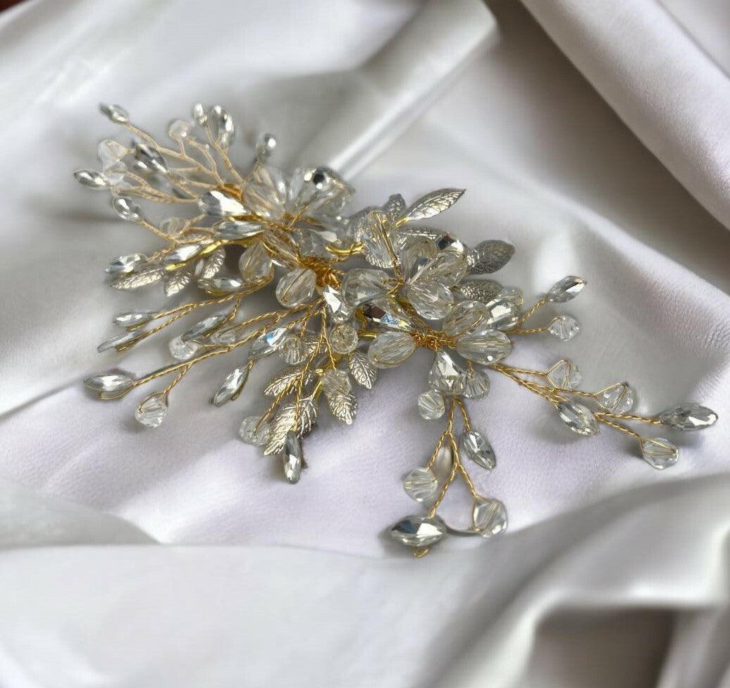 Hair ornament|ROMANCE, Lana -stylable gold-colored hair ornament with leaves