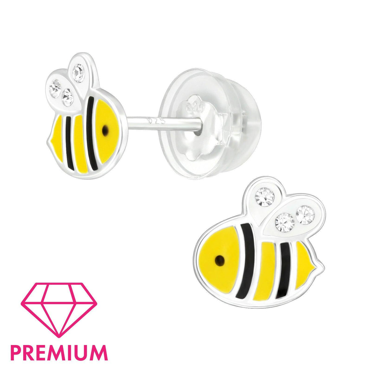 Lasten premium hopeanapit, Bumblebee -mehiläiskorvakorut