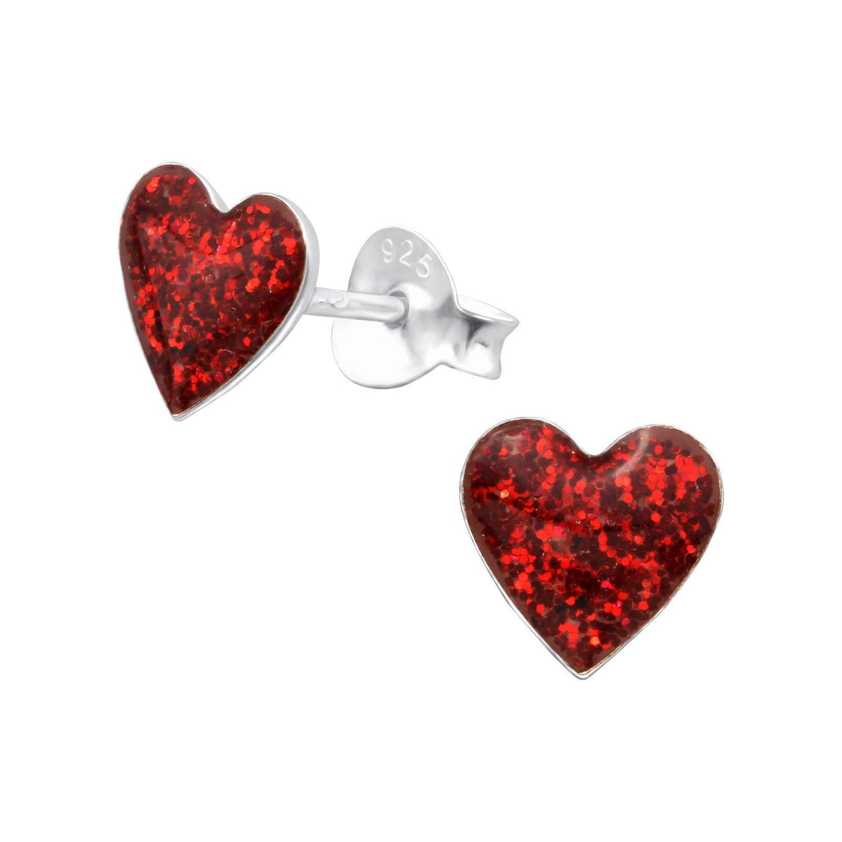 Lasten hopeanapit, Glitter Heart -punaiset glitter sydänkorvakorut