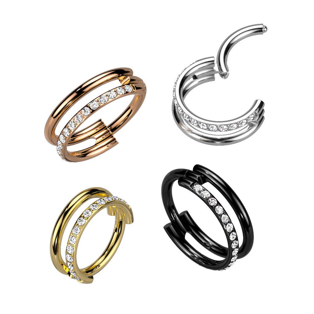 Lävistysrengas 1,2mm, Titanium Double Line CZ -titaaninen clicker