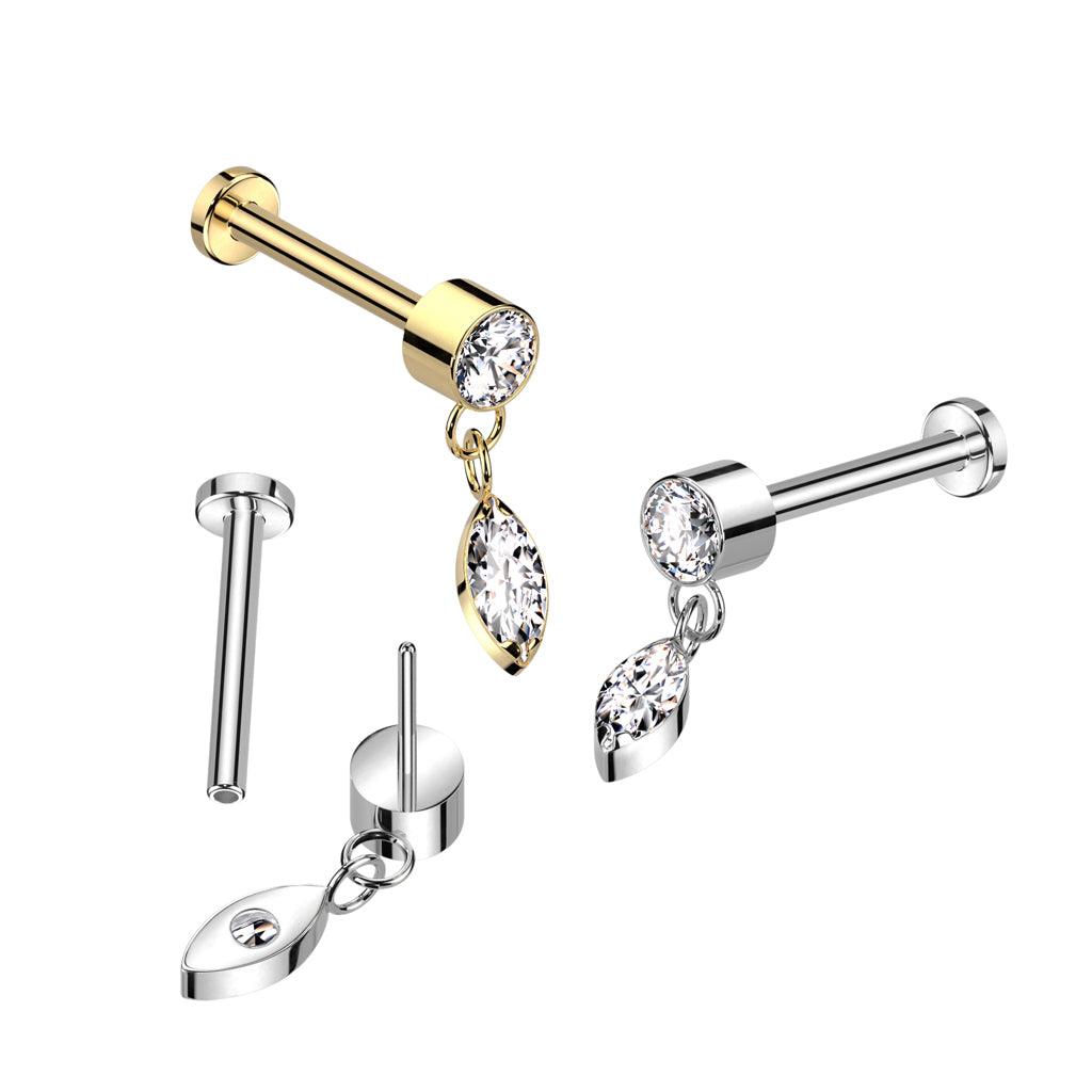Titaaninen labret 1mm, Push in Labret -roikkuva koriste
