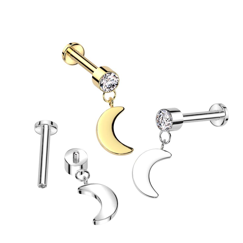 Rustokoru/traguskoru, Crescent Moon Dangle in Gold -titaaninen labret