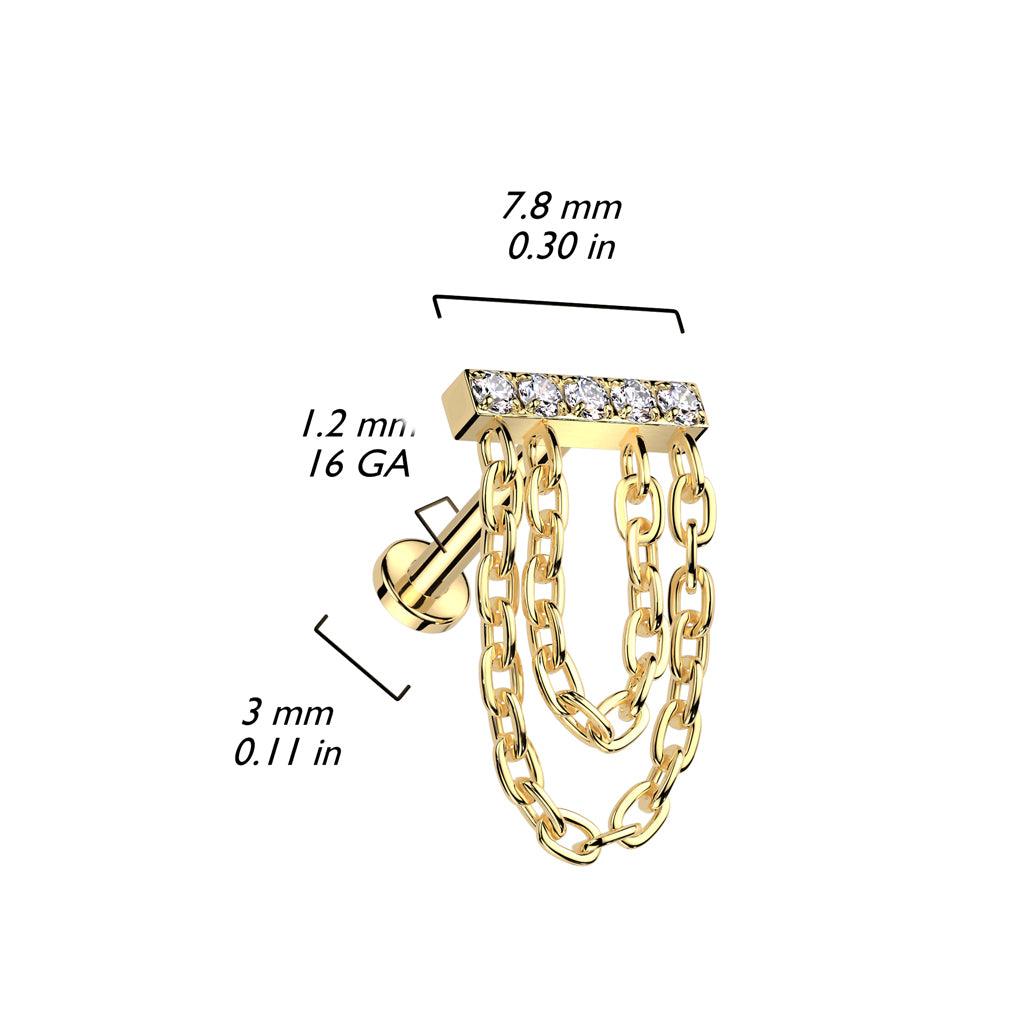 Rustokoru/traguskoru, Chain Dangle in Gold -titaaninen labret