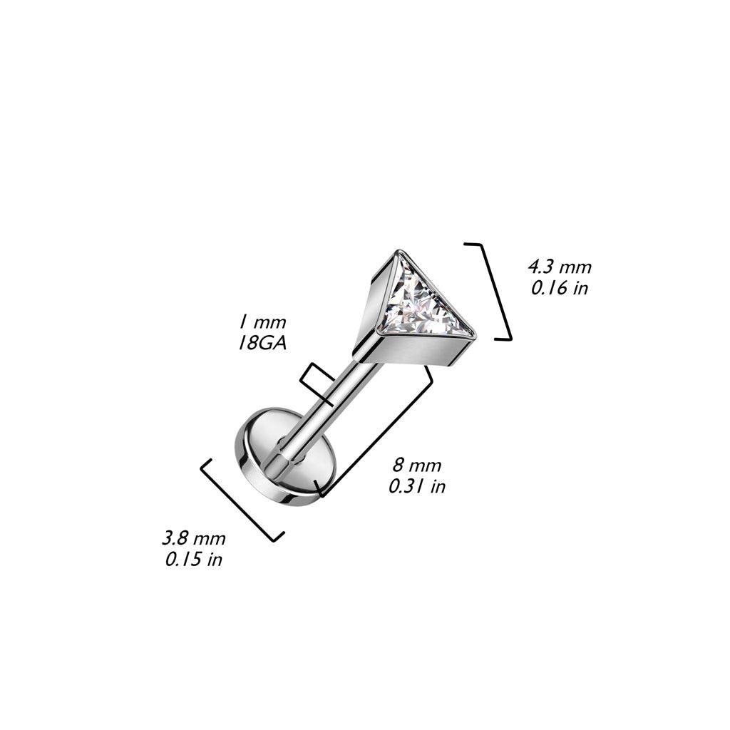 Titaaninen labret 1mm, Push in Triangle CZ Labret