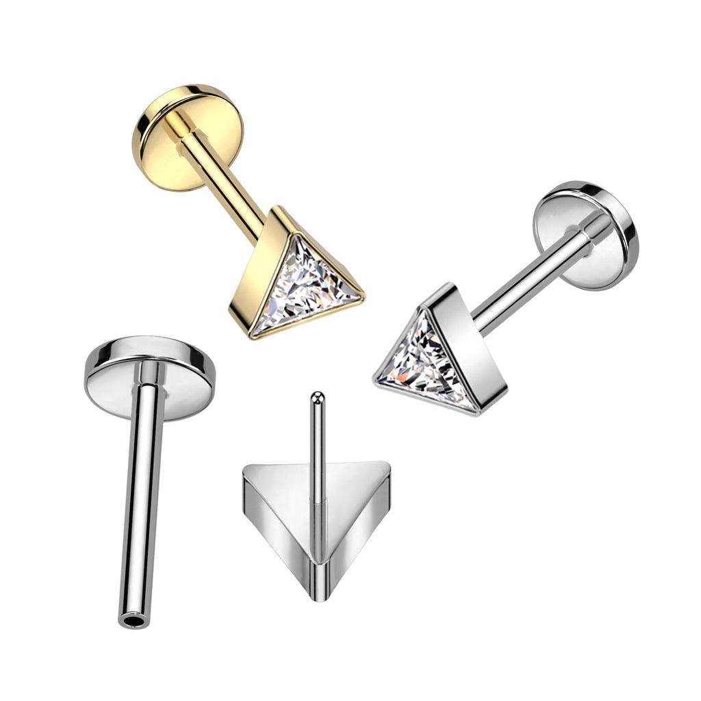 Titaaninen labret 1mm, Push in Triangle CZ Labret