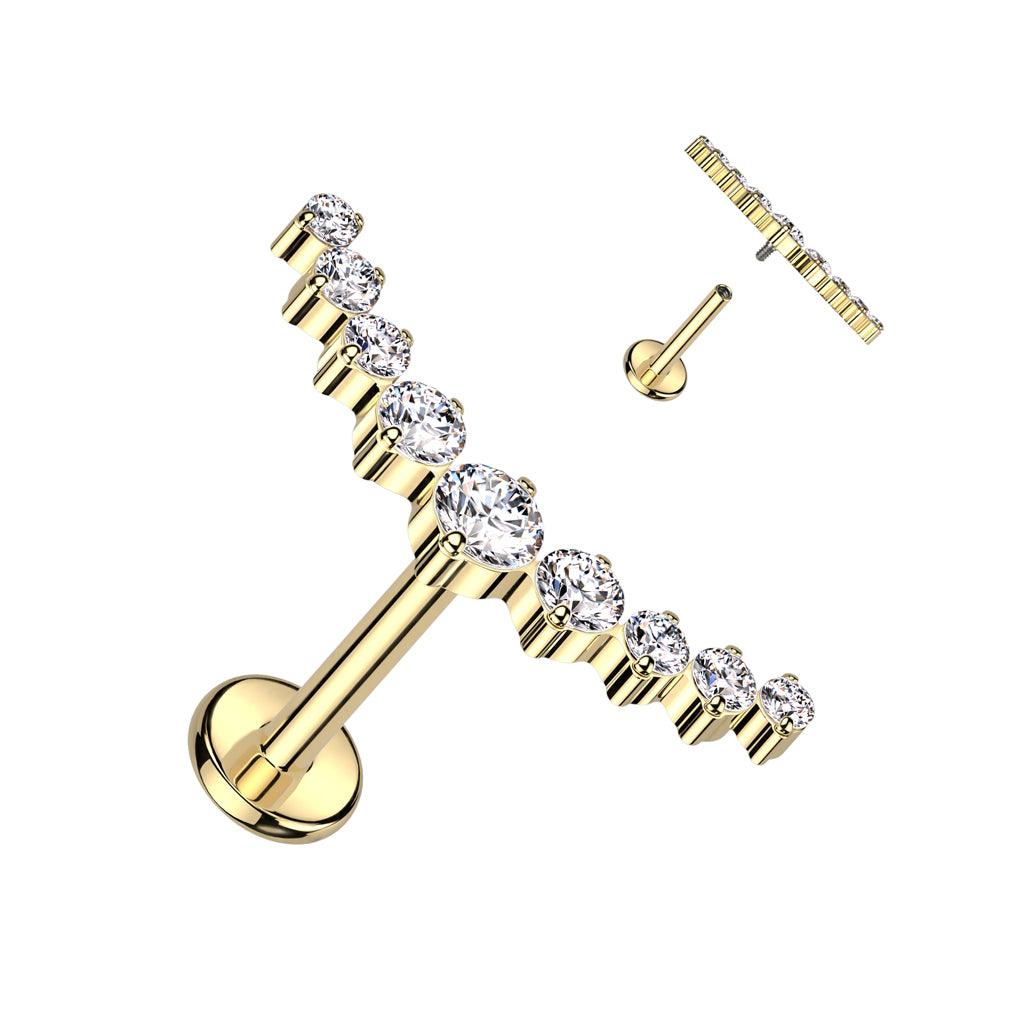 Rustokoru/traguskoru, Curved CZ Top in Gold -titaaninen labret