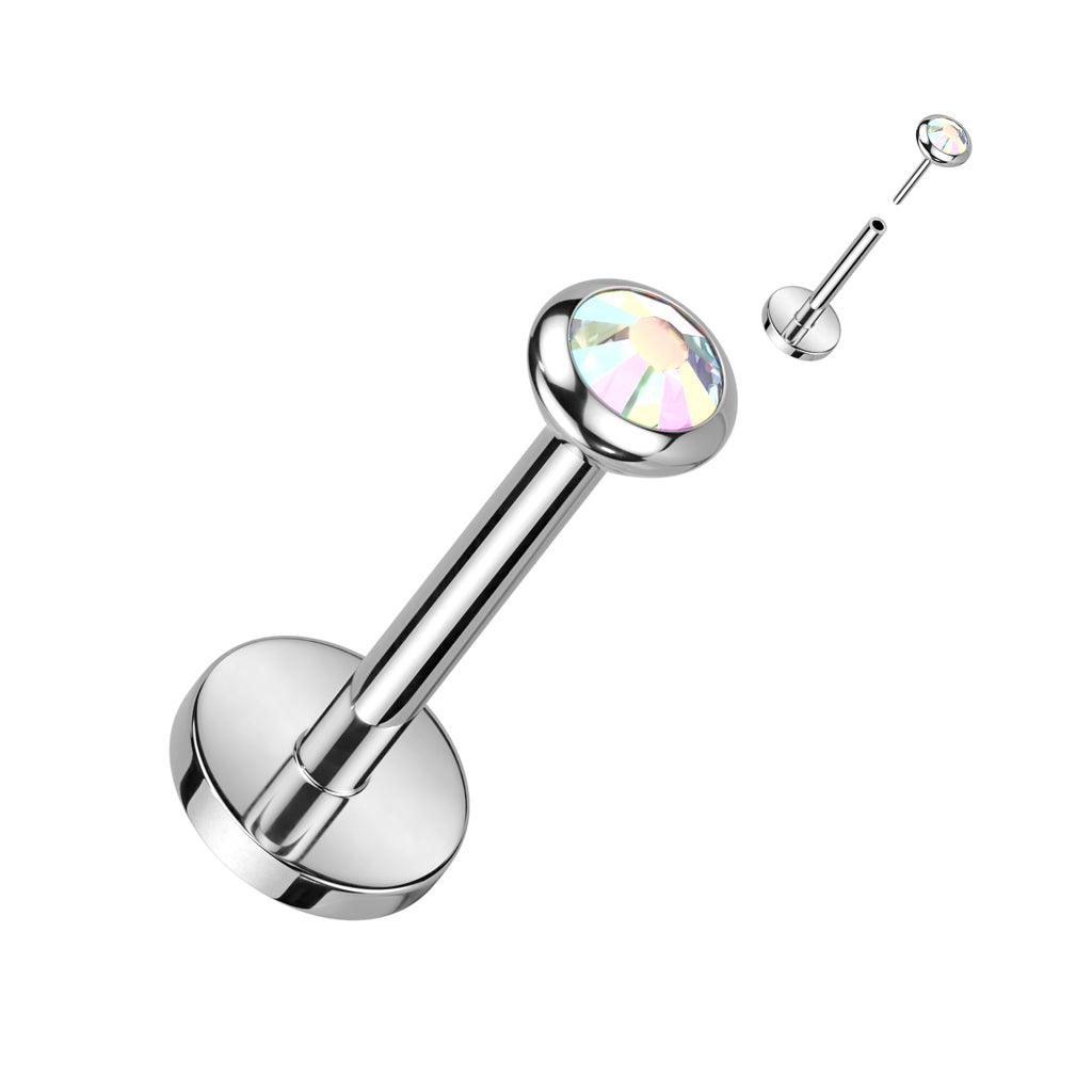 Rustokoru/traguskoru, AB Clear Push In CZ Top -titaaninen labret