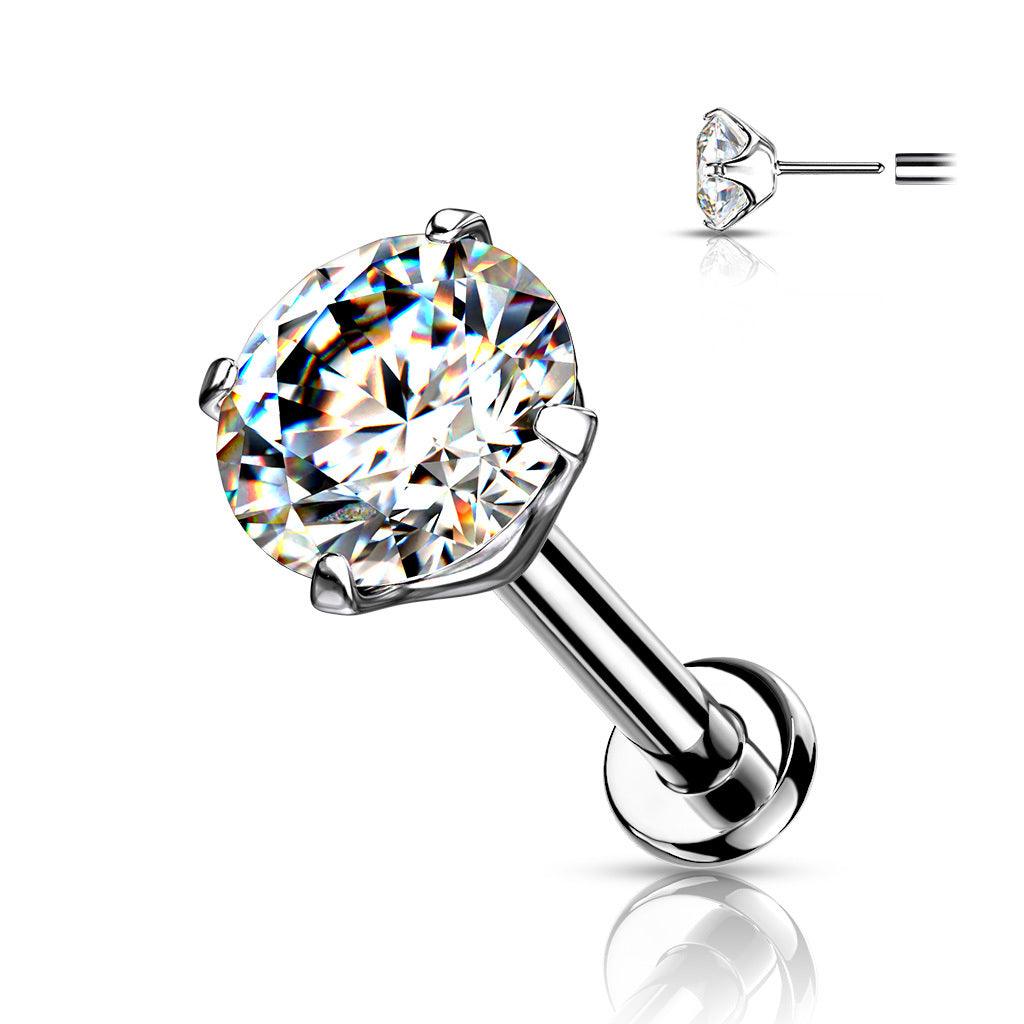 Rustokoru/traguskoru, Push In Prong CZ Top -titaaninen labret 3 kokoa