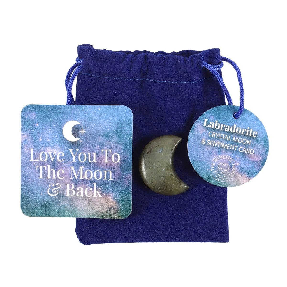 "Love You to the Moon and Back" -labradoriitti kuunsirppi onnenkivi