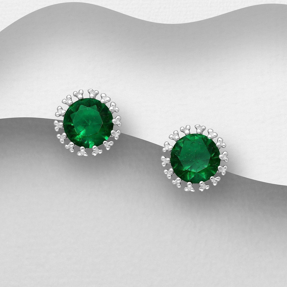 PREMIUM COLLECTION|Ursula -vihreät hopeanapit kristalleilla
