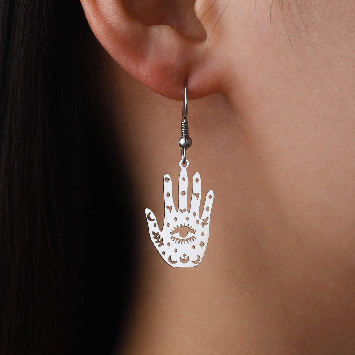 Surgical steel earrings, Bohemian Hand silver-colored boho earrings