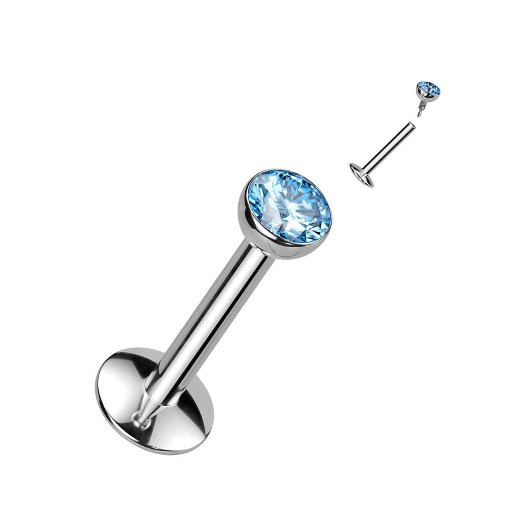Titaani labret, CZ Convex Basic -kimaltava labret 3mm pallolla (blue)