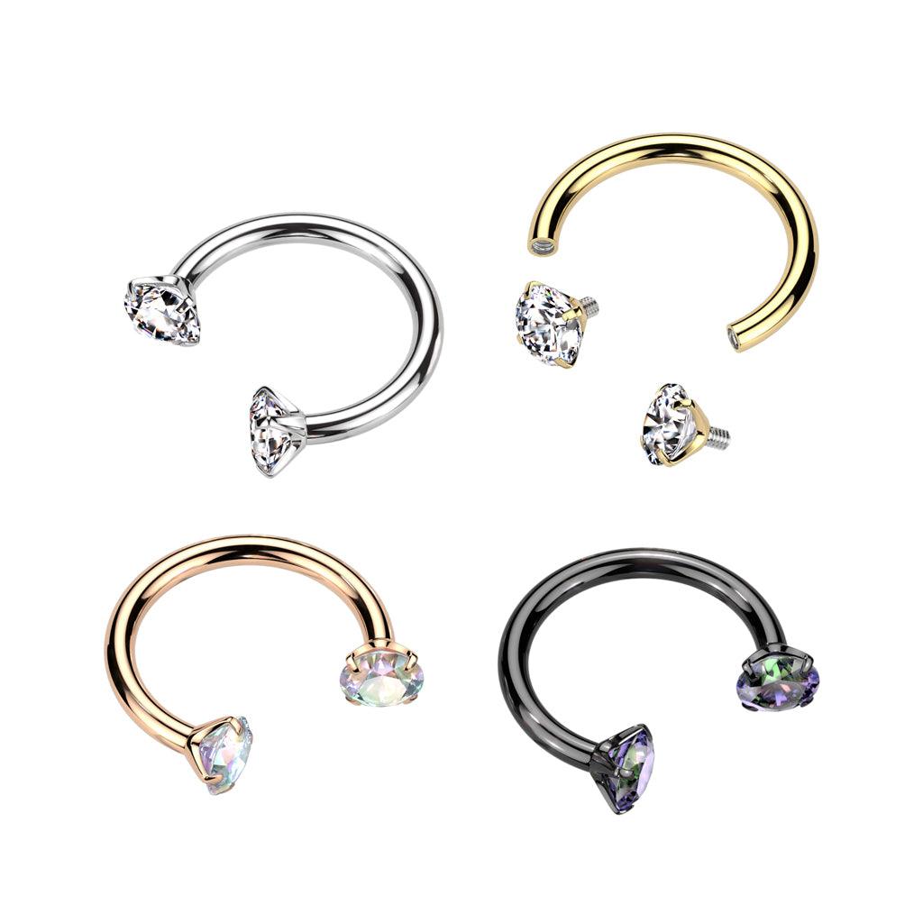 Hevosenkenkä 1,2mm, Internally Threaded Titanium Rosegold Horseshoe CZ