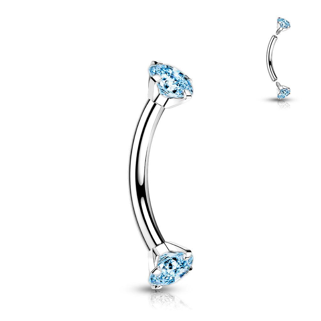 Bananabell/kaareva tappi 1,2mm -Titanium CZ Curved Barbell in Blue