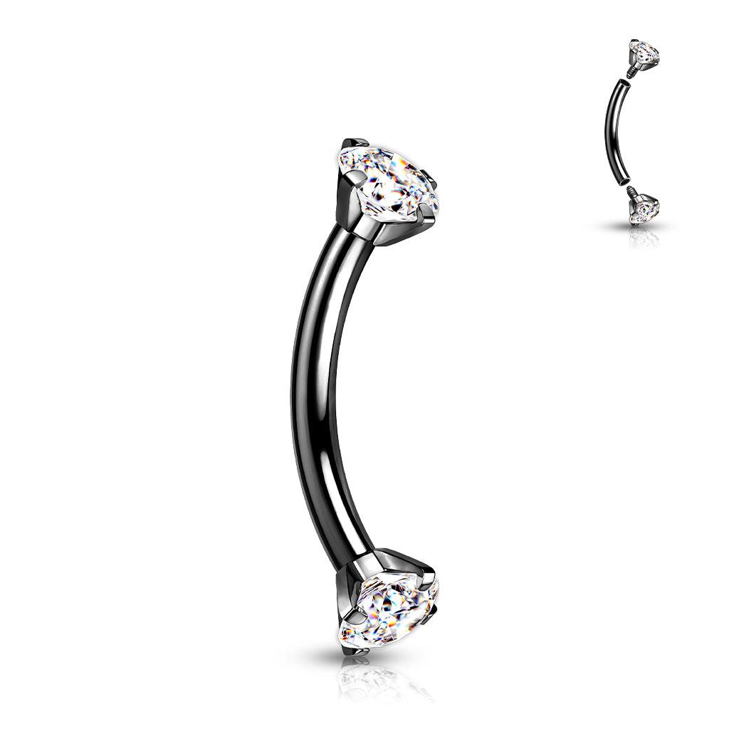 Bananabell/kaareva tappi 1,2mm -Titanium CZ Curved Barbell in Black