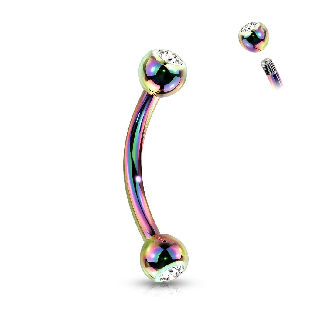 Crystal Arc 1,2mm – kaareva barbell kirkkailla kristalleilla (multicolor)