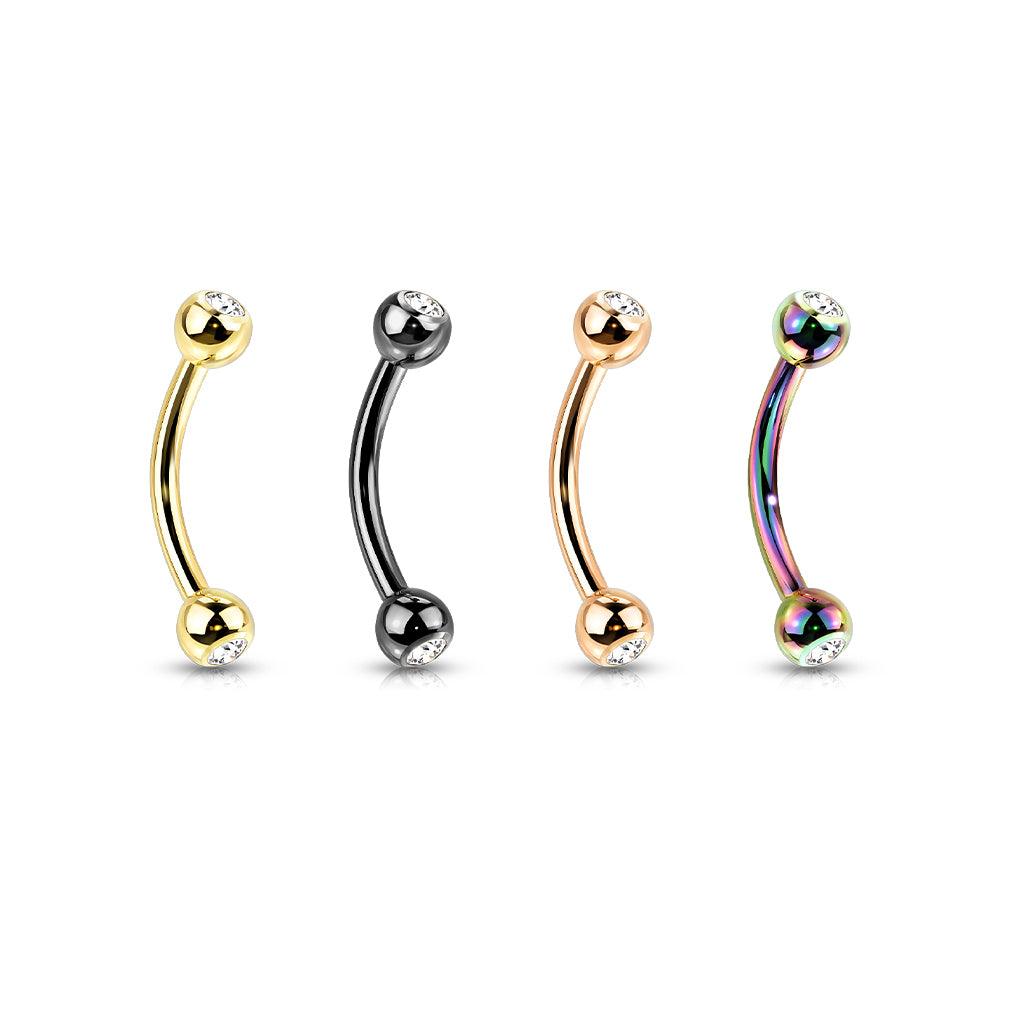 Titanium Crystal Arc 1.2mm– curved barbell with clear crystals (rose gold)