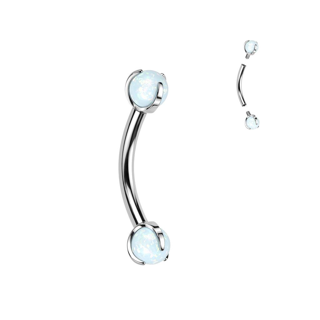 Bananabell/kaareva tappi 1,2mm -Titanium Opal Barbell in White
