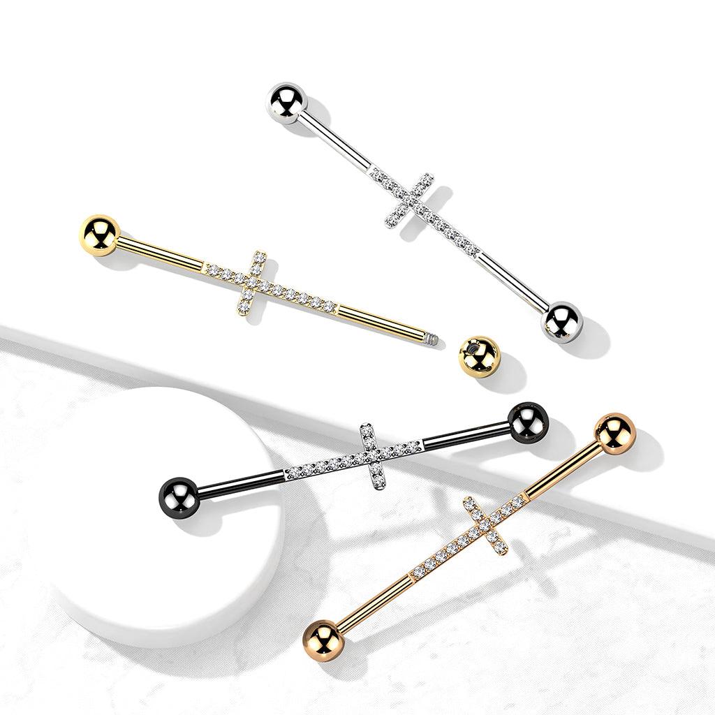 Industrial, Cross Titanium CZ in Gold -titaaninen risti-industrialkoru