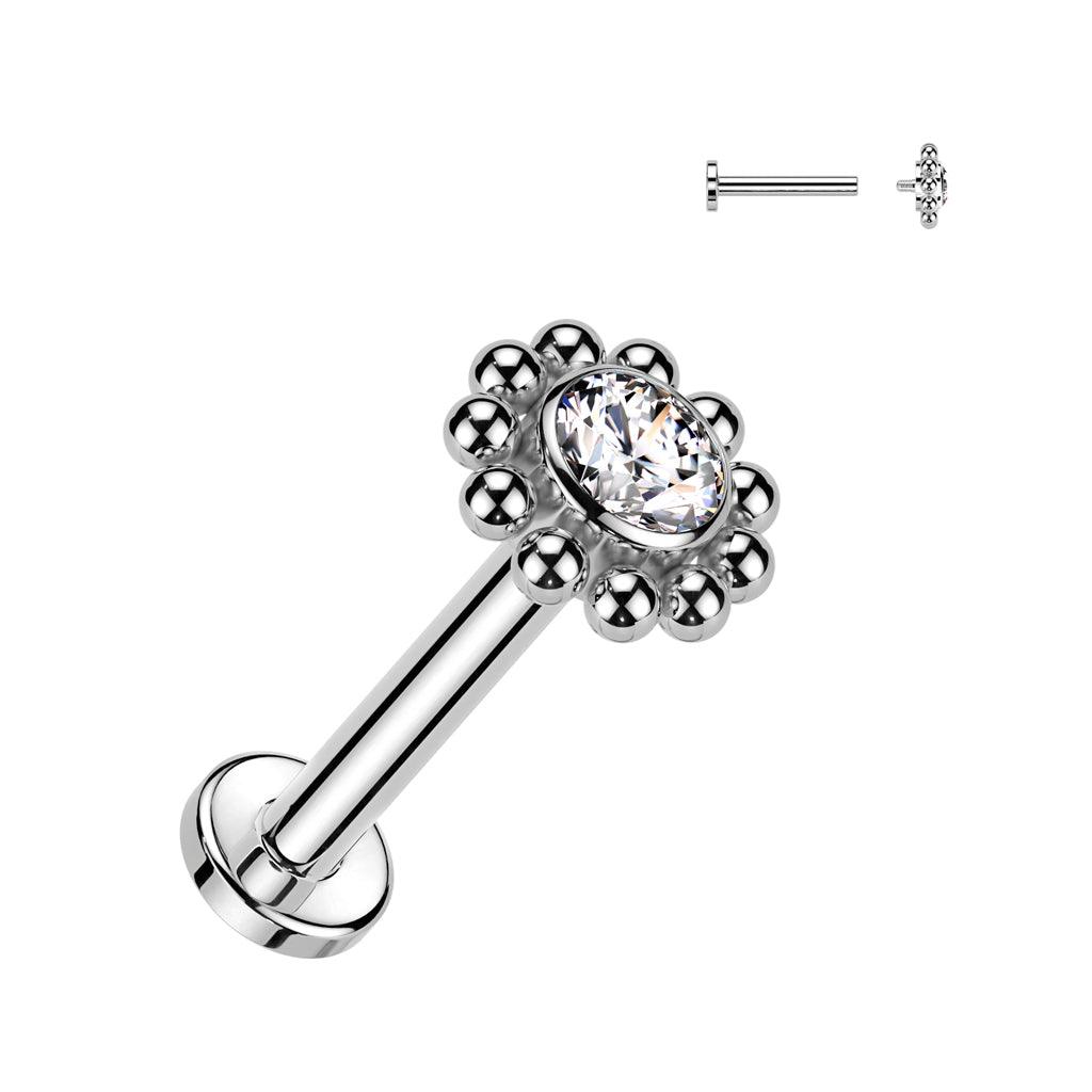 Titaani rustokoru/traguskoru, Beaded Edge CZ Top in Silver