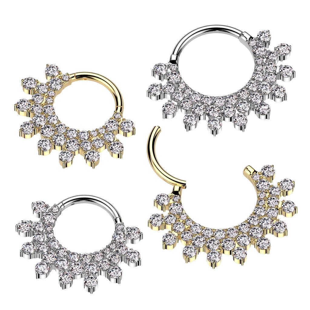 Lävistysrengas 1,2mm, Titanium Fan CZ in Gold -titaaninen clicker